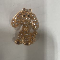 Dog Golden Austrian Rhinestone Brooch Pin 