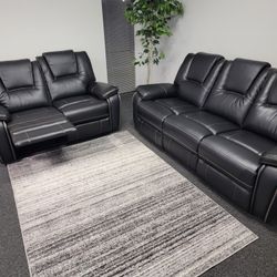 New Black Bonded Leather Sofa And Loveseat