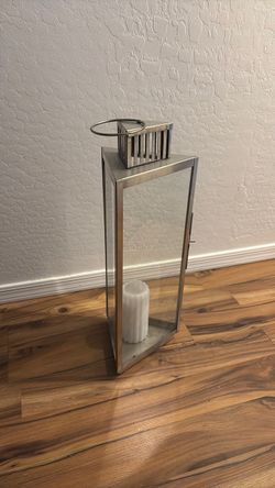 Large 22” tall silver and glass lantern