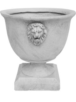 Garden Urn Planter, 13-inch Antique White Lion Head Decorative Planter