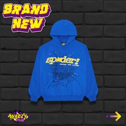 Brand New Sp5der Marina Blue Hoodie Size Large