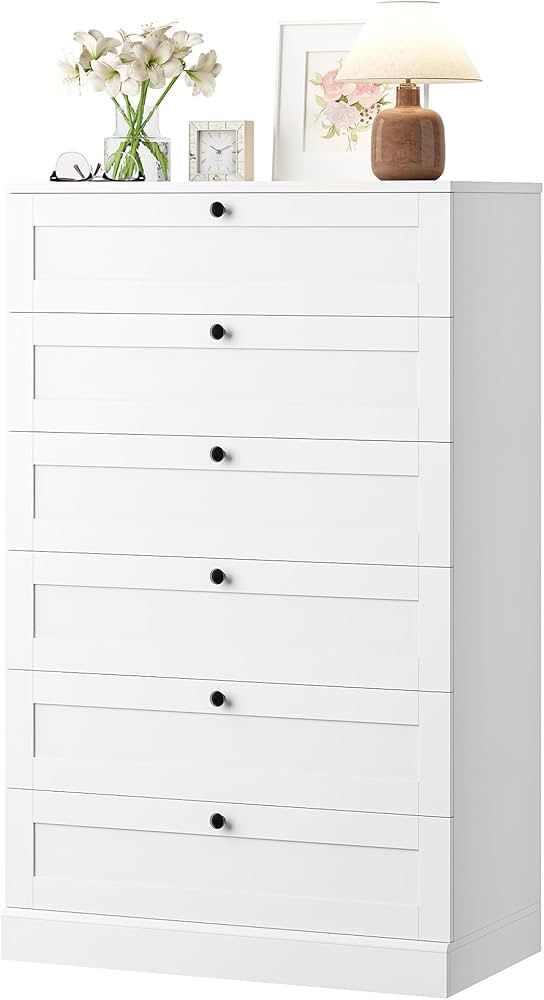 White 6 Drawer Dresser for Bedroom, 52" Tall Dresser & Chest of Drawers, 29" W Wood Dresser Drawer Chest, Modern Vertical Dresser Storage Cabinet for