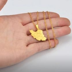 Iran Persia Map Necklace Stainless Steel Necklace Gold Plated