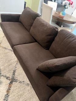 Brown Microfiber 3-Seat Sofa with Cushions