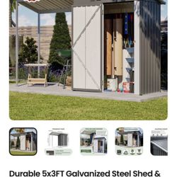 Durable 5x3FT Galvanized Steel Shed & Gazebo Combo, Easy Assembly Lean-To Storage with Open Pergola, All-Weather 2-in-1 Garden Shed for Tool Storage, 