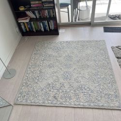 5’ x 5’ Thin Wool Rug  (5 Feet By 5 Feet) Blue Beige