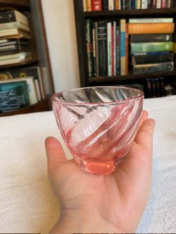 Vintage French Rosaline Pink Swirl Glass Tumbler Set of 4