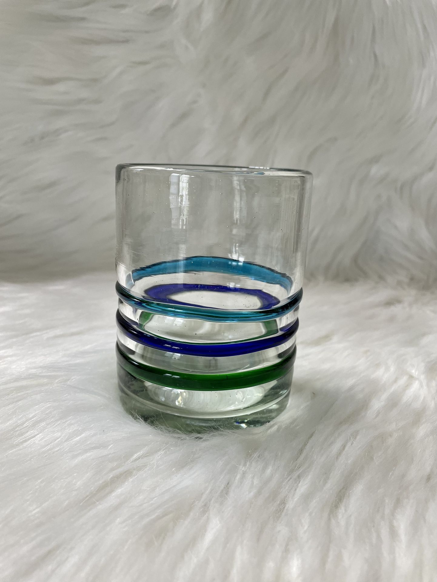 Juice Glass Small Vase Clear With Blue Turquoise & Green