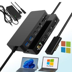 Microsoft Surface Pro Docking Station Triple Display Dual HDMI+VGA,12 in 1 Surface Dock with Ethernet SD/TF Audio 4*USB, Dock for Surface pro 10/9/8/X