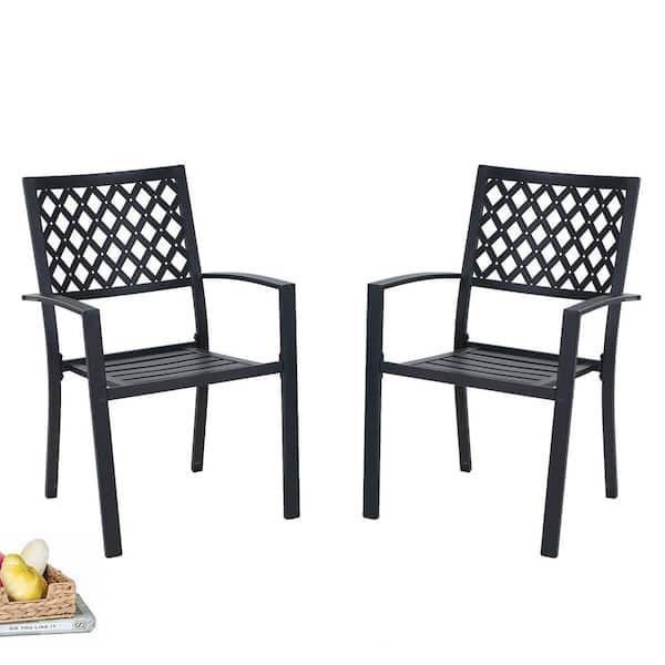 New Black Stackable Elegant Metal Patio Outdoor Dining Chair (2 Pack)