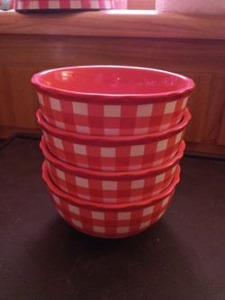 Set Four Pioneer Woman, Red And White Gingham Bowls Farmhouse Country