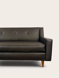 Vintage 1960s Mid-Century Modern Low-Profile Tufted Sofa in Black Vinyl