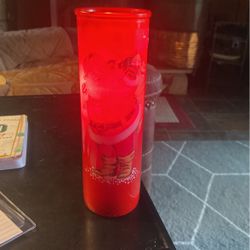 Rare Vintage Xmas Candle  Red Glass Jar 9.5” 