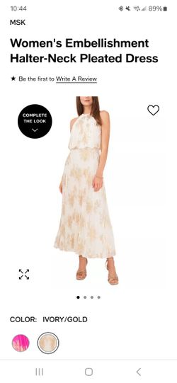 Macy's Size 6 Ivory Gold Halter Dress For Special Occasions 