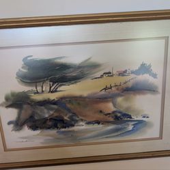Vintage Landscape Watercolor- Mendocino ca 1980