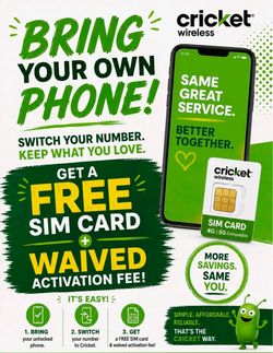 Only pay first month bill to get connected ! No activation or SIM card charge !cricket AR in Fuquay Varina