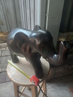 Large Hand-Carved Wooden Elephant Sculpture