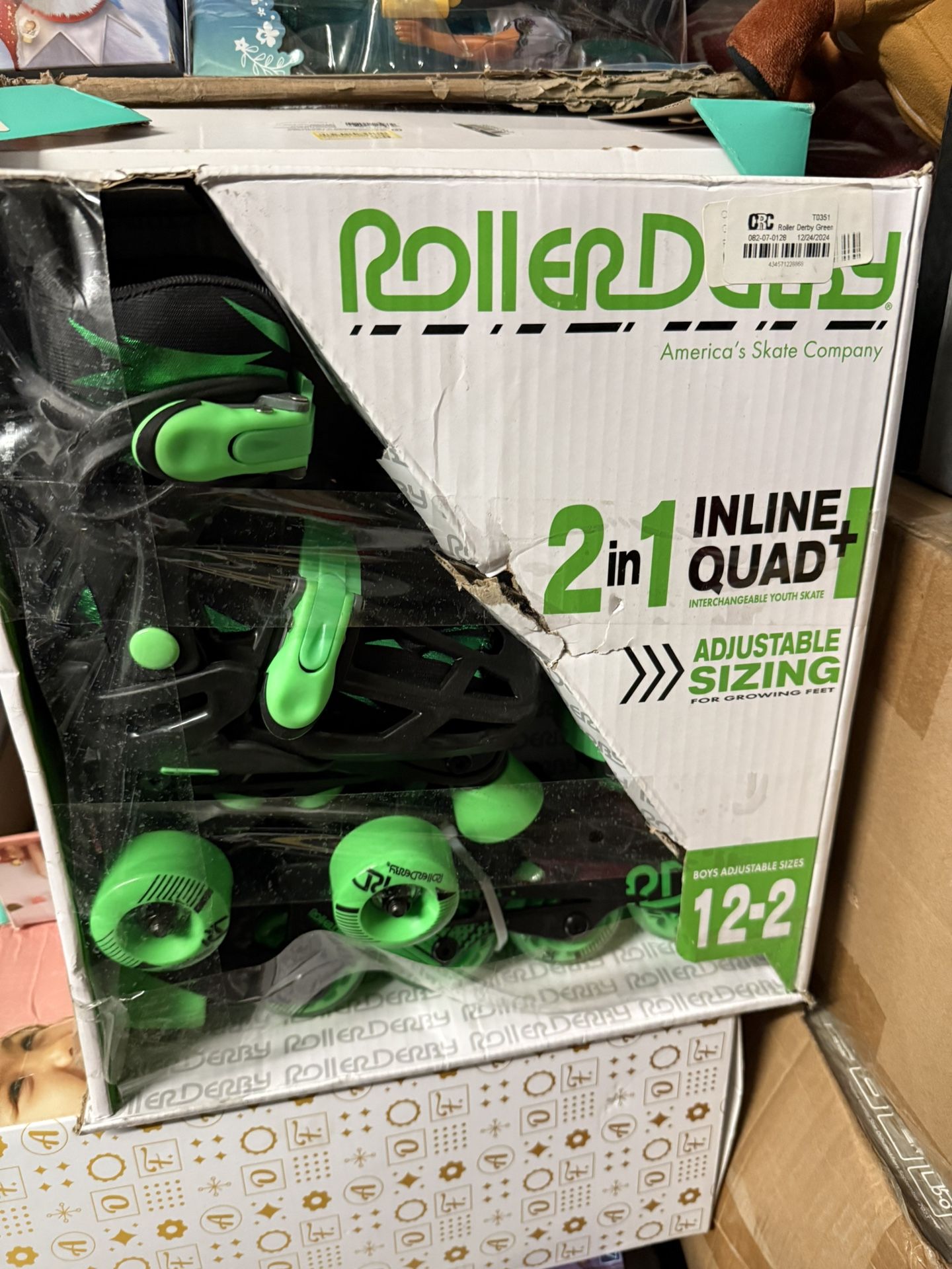 Roller Derby Green Wire Kids' Adjustable Inline-Quad Combo Skates - Black/Green S (12-2): Indoor/Outdoor Use, Adjustable Size, Padded Collar
