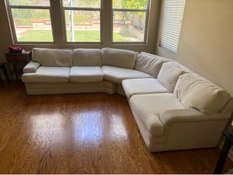 Large 5-Piece Sectional Sofa 2-parts- Cream/Beige Stripe