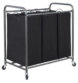 3 Section Laundry Sorter, Laundry Hamper with Wheels, Black