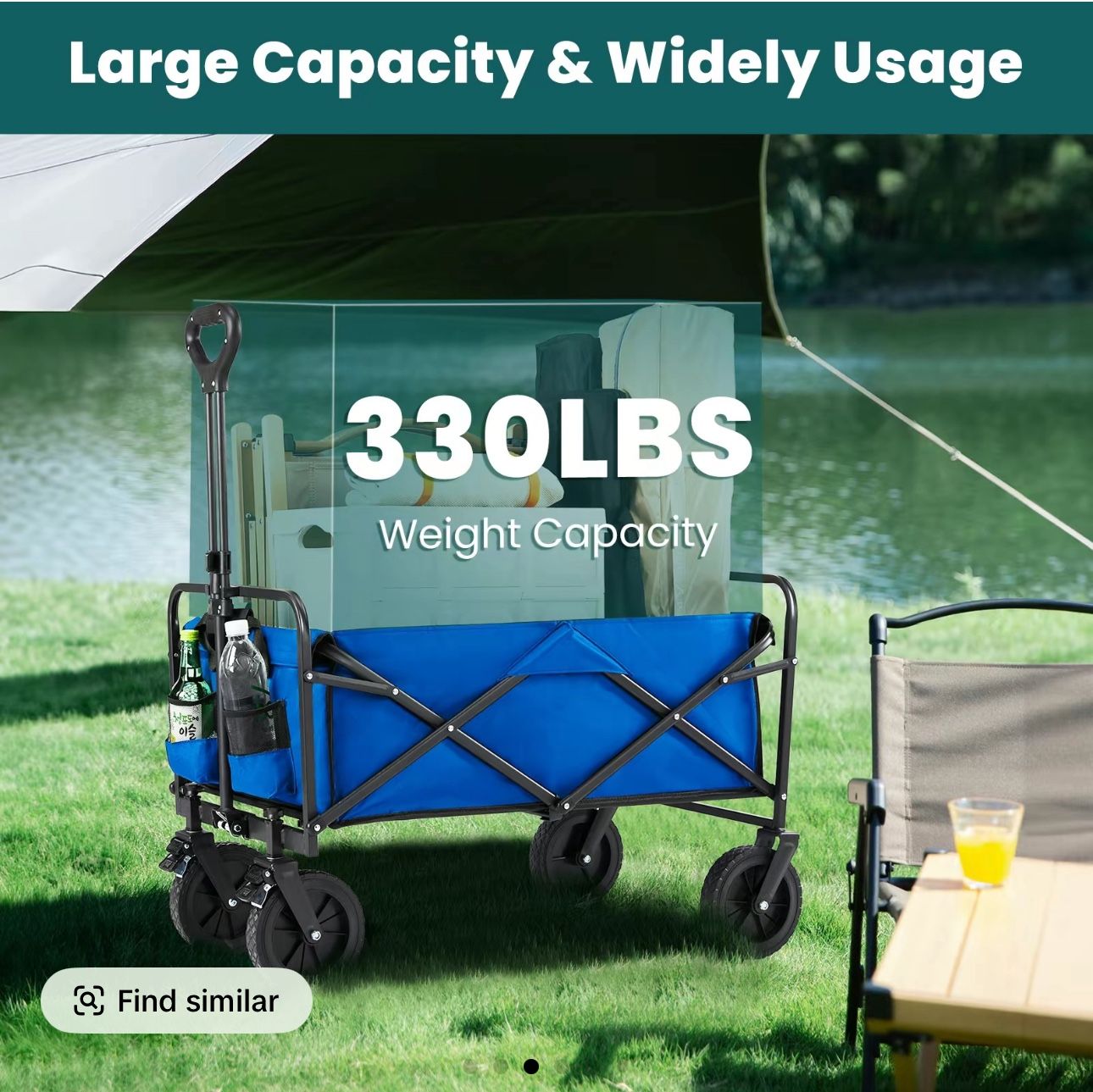 Collapsible Foldable Wagon Cart, Large Capacity Garden Beach Cart All-Terrain Wheels, Heavy Duty new