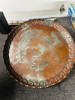 Antique Egyptian Etched Round Serving Tray