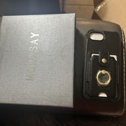 Black  iPhone SE 4 phone case with ring holder, card holder and screen protector 
