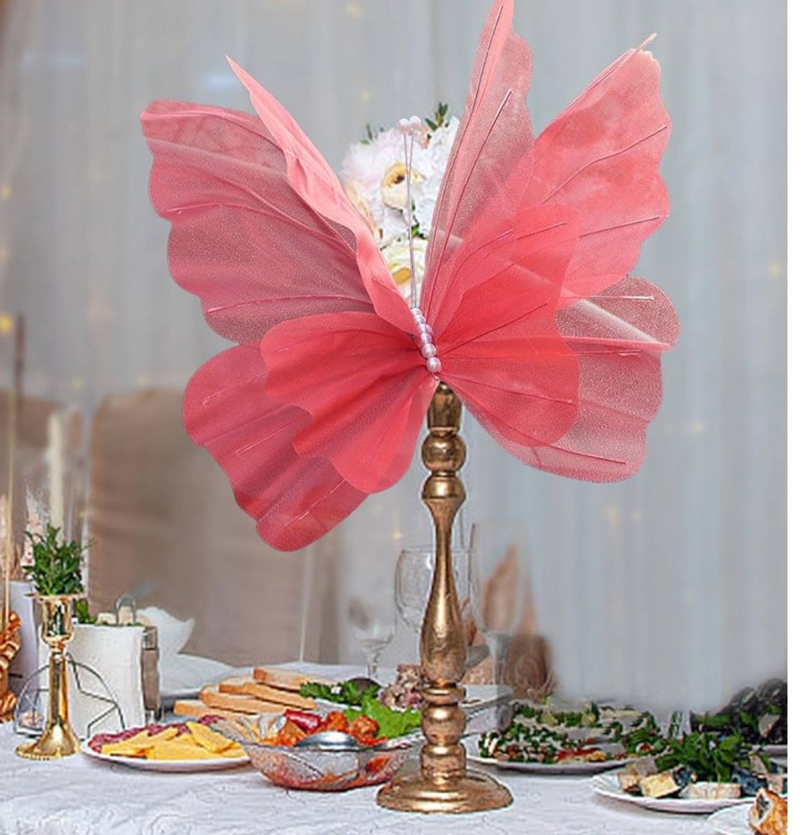 Silk Yarn Artificial Butterfly Decoration, Giant Gauze Fake Butterfly Mesh Photography Props Mariage Decor for Wedding, Outdoor, Bedroom, Parties,