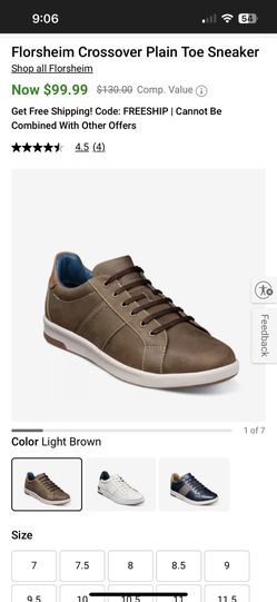 Florsheim Crossover Plain Toe Sneaker Size  8W