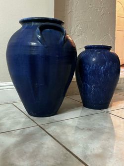Vintage Pair Of Blue Vases 20”H 16”H