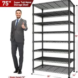 😀 REIBII 8-Tier Metal Shelving 75"HX35"WX14"D Storage Shelves Tall Wire Shelving Unit Adjustable Detachable Storage Shelves for Laundry Pantry Kitche
