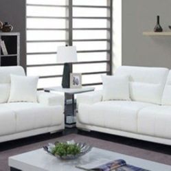 Brand New White Leather Modern Style Sofa And Love Seat 