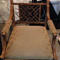 Vintage Wooden Armchair with Upholstered Seat
