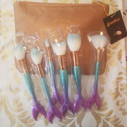 6pcs mermaid brushes with cosmetic bag