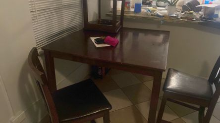 3.5x3.5 wood table plus 3 chairs