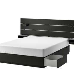 NORDLI Bed with headboard and storage, anthracite, King