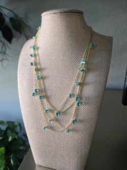 Gold Layered Necklace with Blue Crystals