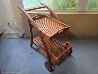 Teak wood serving cart trolley