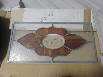 Vintage Stained Leaded Glass Window Panel Amber Brown Clear