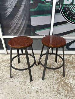 Set of 2 Adjustable Swivel Bar Stools Industrial Style Wood & Metal