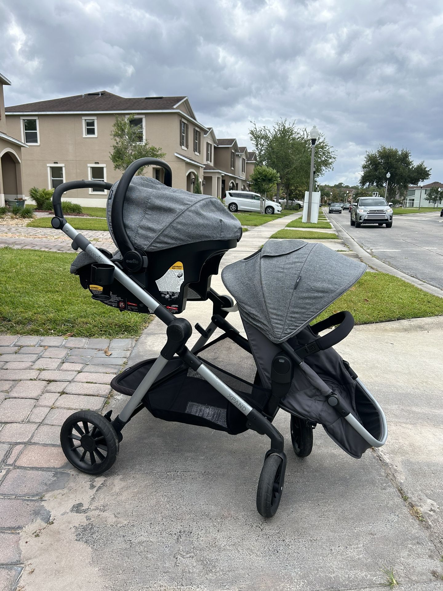 Double Stroller with Infant Car Seat and Base