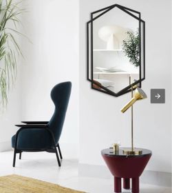 Black hexagon metal frame wall mirror