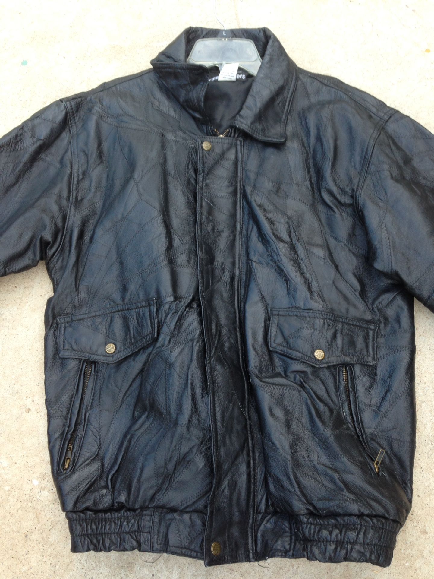 LeWorld Patched Leather Coat XL Black zip Up Pockets