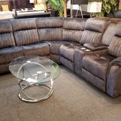 Brand New Blue Gray Fabric Manual Reclining Sectional
