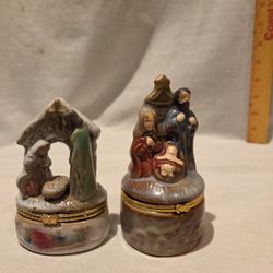 "Nativity Scene " With  Star 🌟 Porcelain Hinged Trinket Boxes,  Lot Of 2