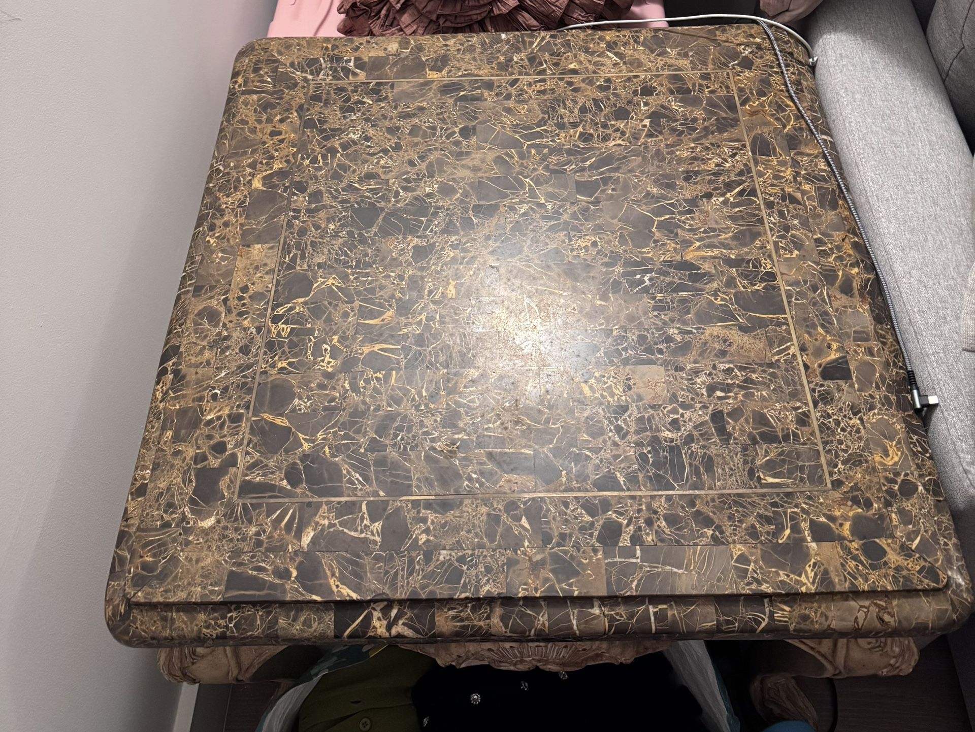 Vintage real wood and marble side table best offer