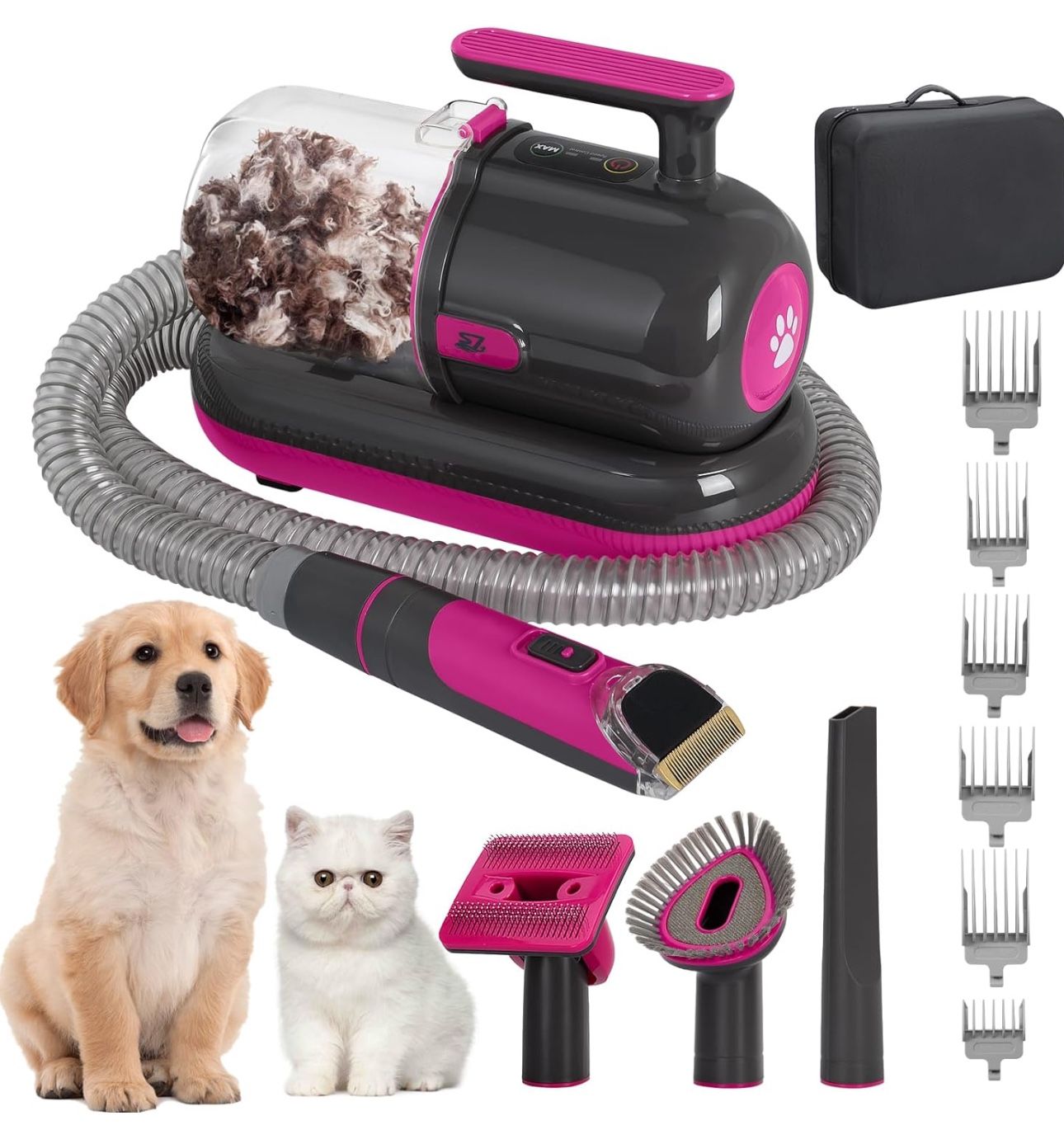 S7 Dog Grooming Vacuum & Dog Grooming Kit,1.5L Powerful Dog Vacuum Cleaner,5 Grooming Tools,Dog Grooming Kit for Dogs,Cats and Other Animals,Red