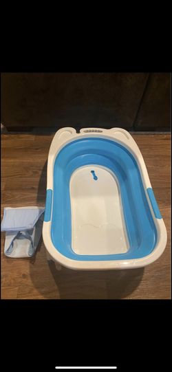 Folding Collapsible Portable Baby Bathtub W/ Block-Blue