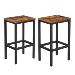 Bar Stools Set of 2 with Footrest, Modern Basic Style Bar Height Stools, Bar Chairs,Industrial, Steel Frame, Easy Assembly, Rustic Brown and Black, BA