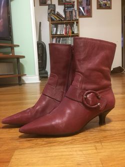 Almost new condition red high heel leather boots women’s size 8